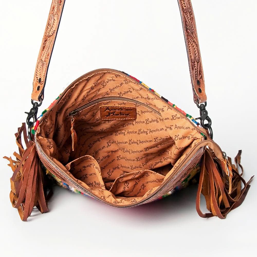 American Darling SIGNATURE CROSSBODY Hand Tooled Upcycled Wool Genuine Leather women bag western handbag purse