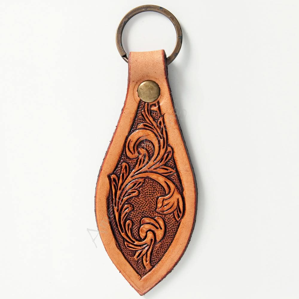 American Darling ADKR176 Hand Tooled Carved Genuine Leather Keyring