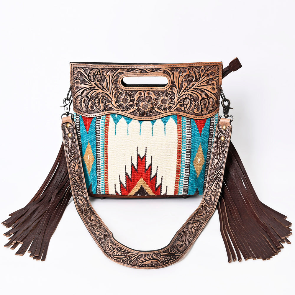 American Darling Clutch Hand Tooled Saddle Blanket Fabric Genuine Leather Western Women Bag Handbag Purse | Purses for Cute