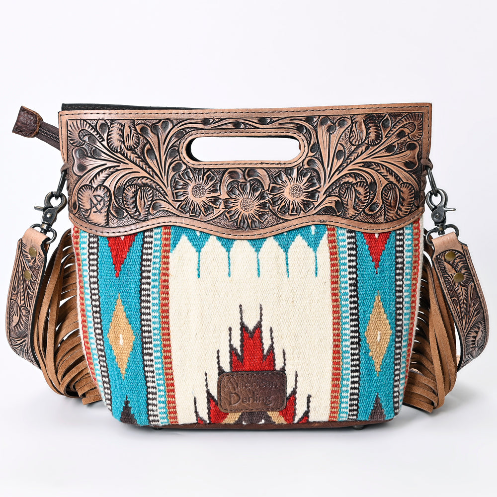 American Darling Clutch Hand Tooled Saddle Blanket Fabric Genuine Leather Western Women Bag Handbag Purse | Purses for Cute