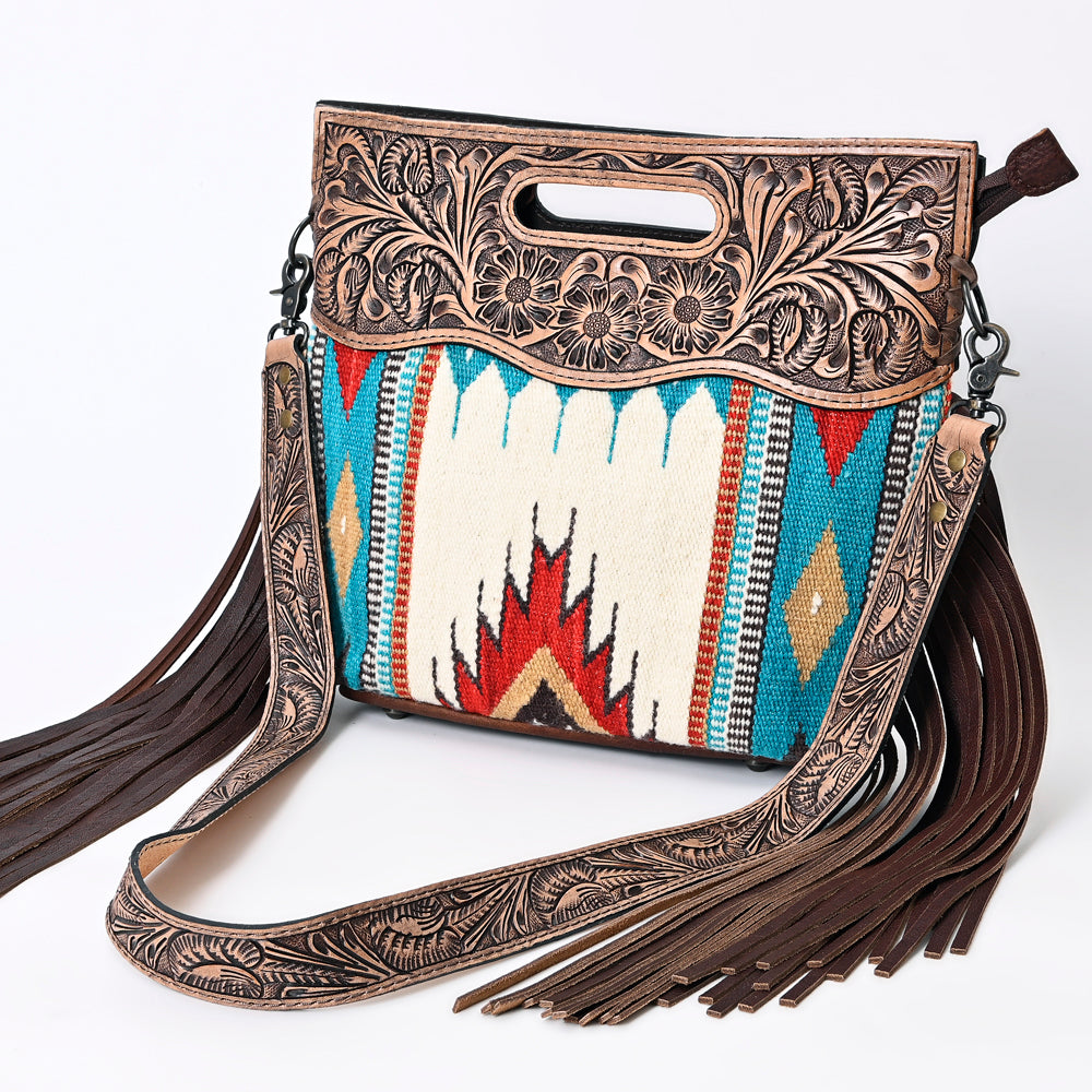 American Darling Clutch Hand Tooled Saddle Blanket Fabric Genuine Leather Western Women Bag Handbag Purse | Purses for Cute