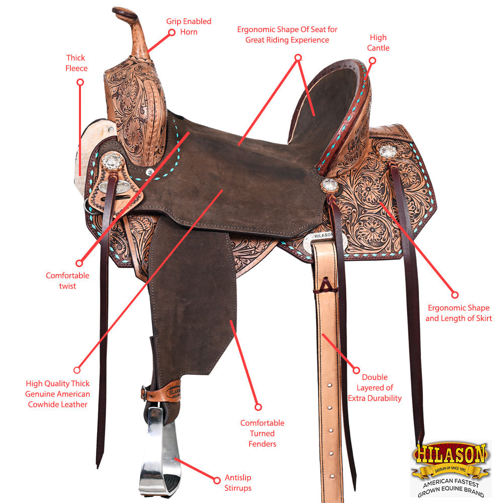 Flex Tree Western Horse Saddle In American Leather Barrel Trail By Hilason