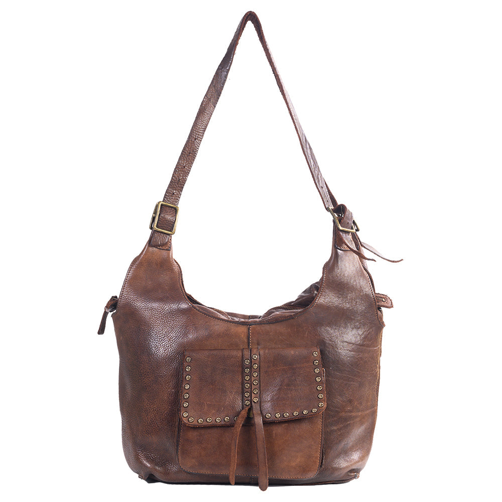 Spaghetti Western Swc125Brn Tote Vintage Handmade Drum Dyed Genuine European Cowhide Leather Women Bag Western Handbag Purse