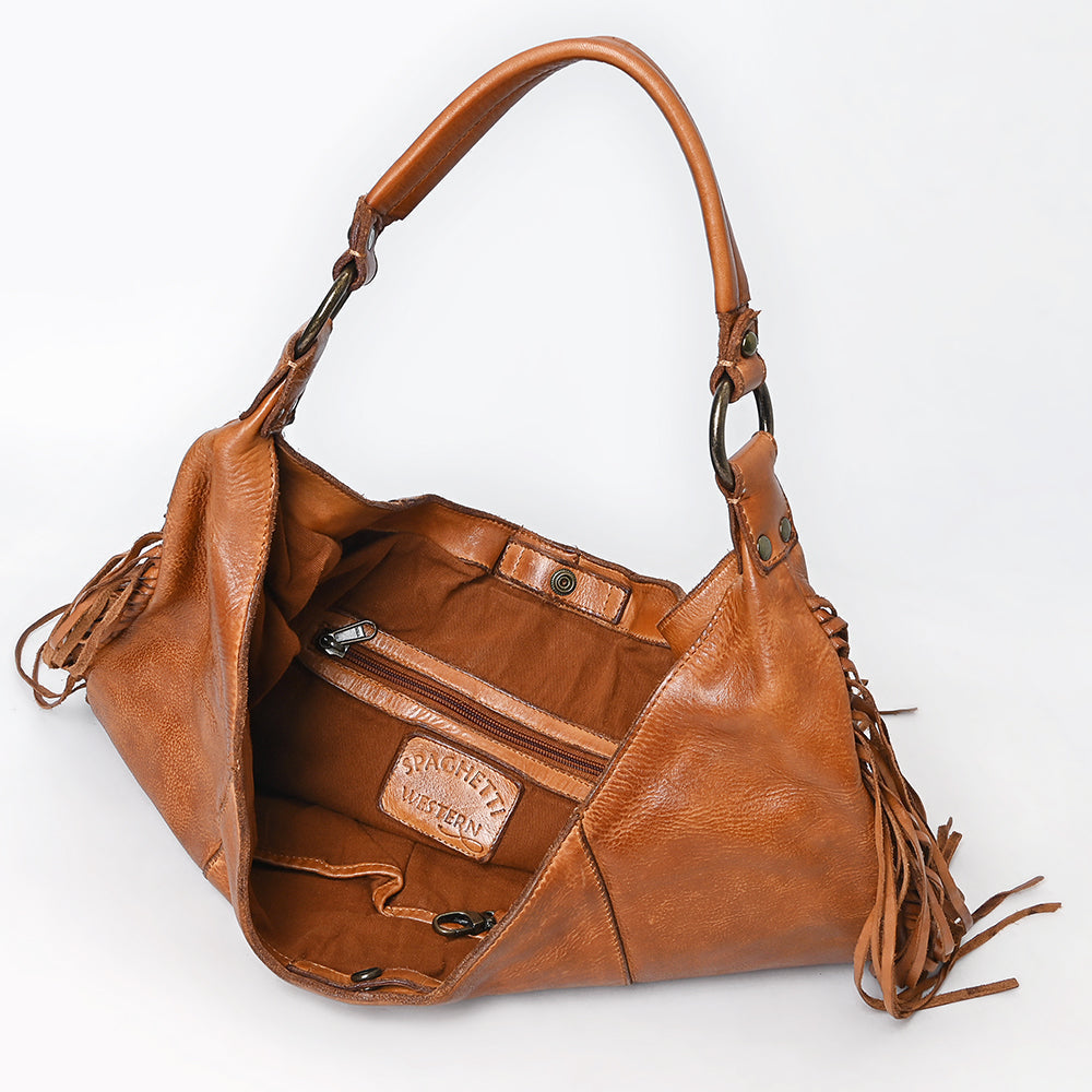 Spaghetti Western Swc127Tan Hobo Vintage Handmade Drum Dyed Genuine European Cowhide Leather Women Bag Western Handbag Purse