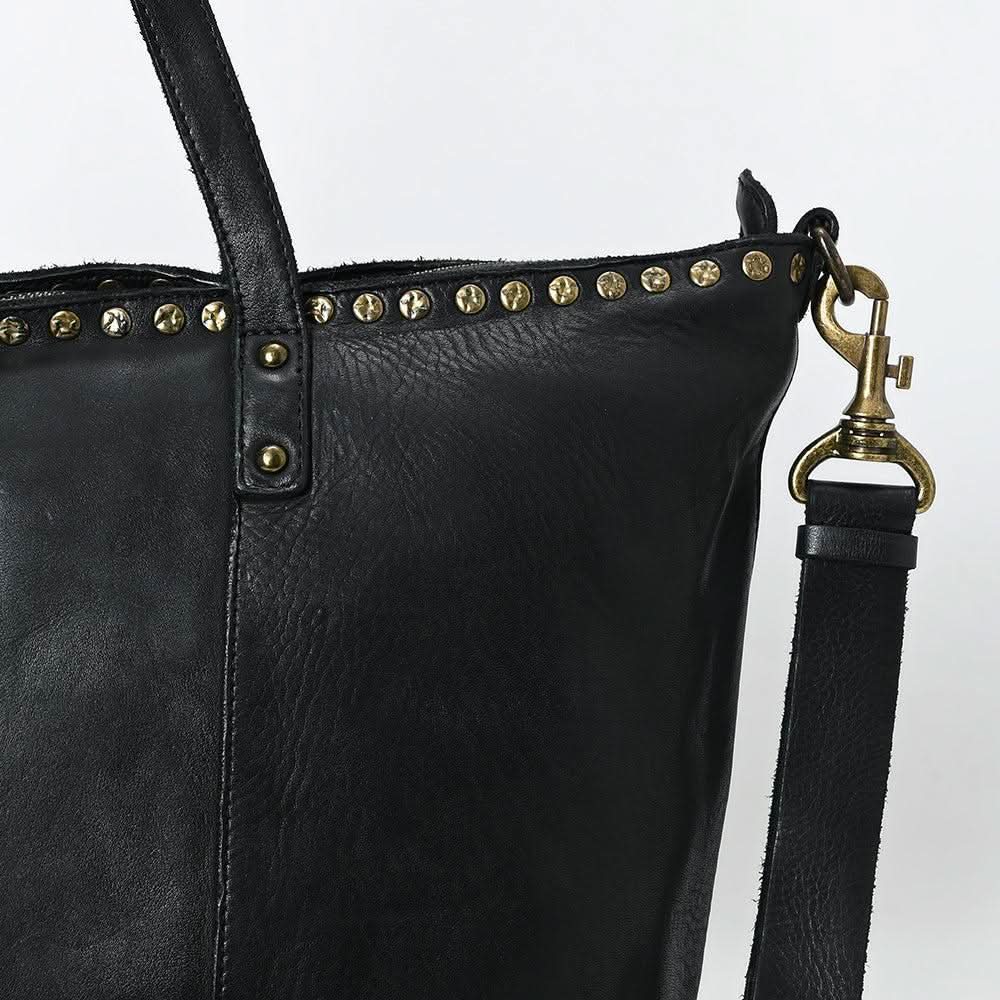 Spaghetti Western Swc135Ablk Tote Vintage Handmade Drum Dyed Genuine European Cowhide Leather Women Bag Western Handbag Purse