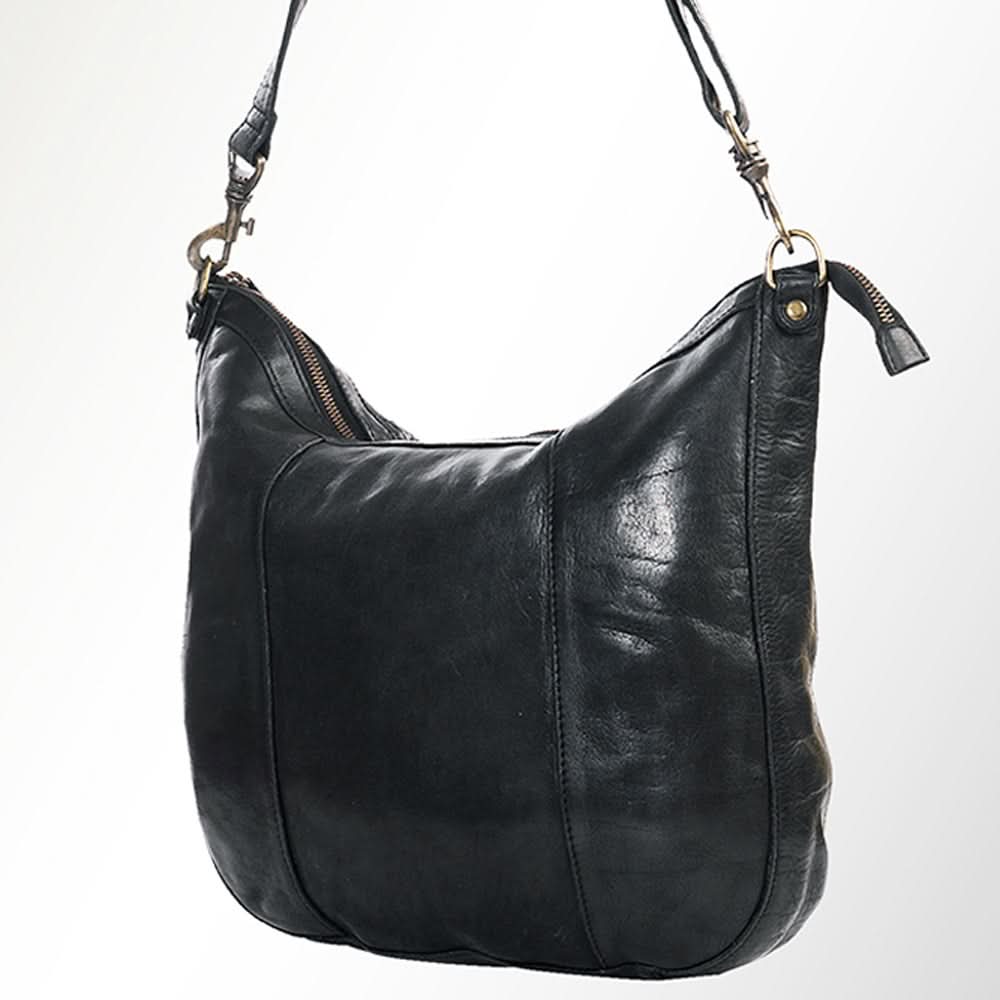 Spaghetti Western Swc143Blk Hobo Vintage Handmade Drum Dyed Genuine European Cowhide Leather Women Bag Western Handbag Purse