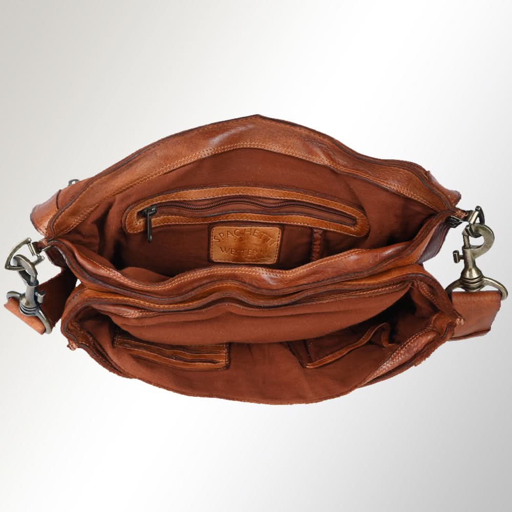 Spaghetti Western Swc171Tan Briefcase Vintage Handmade Drum Dyed Genuine European Cowhide Leather Women Bag Western Handbag Purse