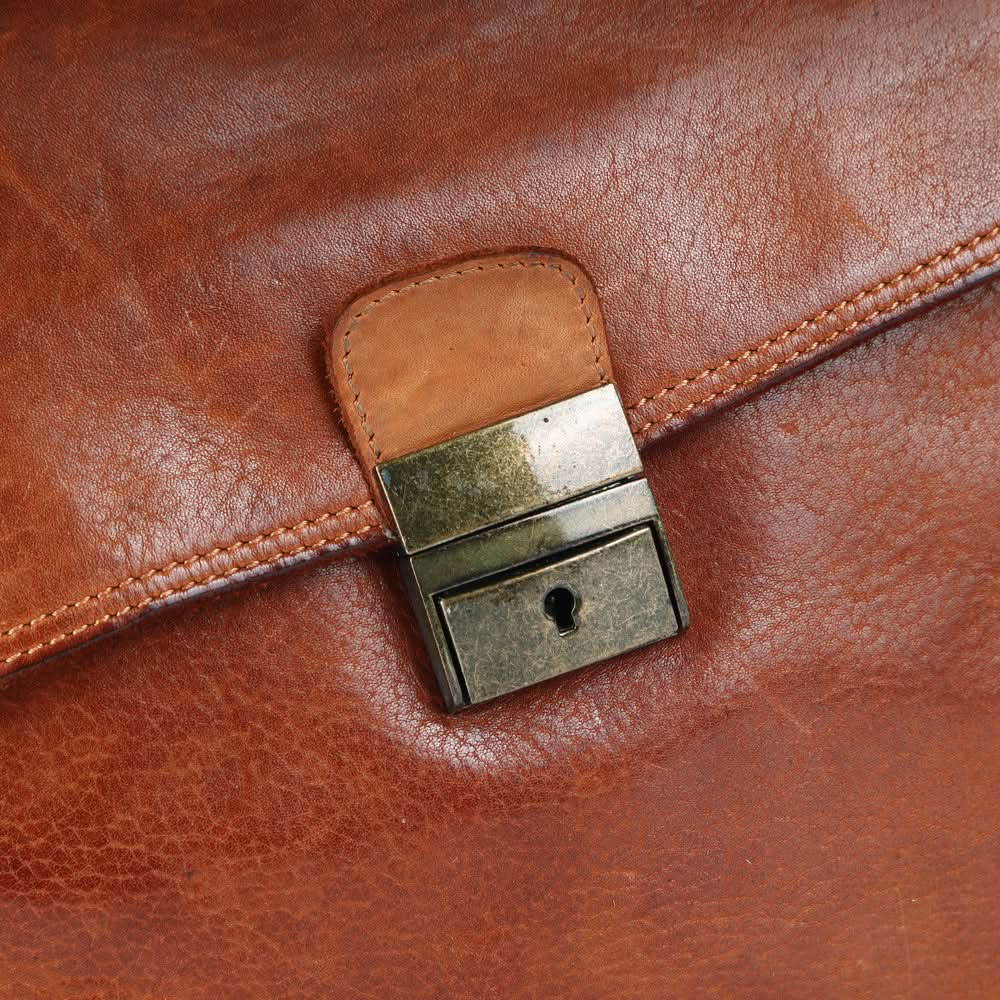 Spaghetti Western Swc171Tan Briefcase Vintage Handmade Drum Dyed Genuine European Cowhide Leather Women Bag Western Handbag Purse