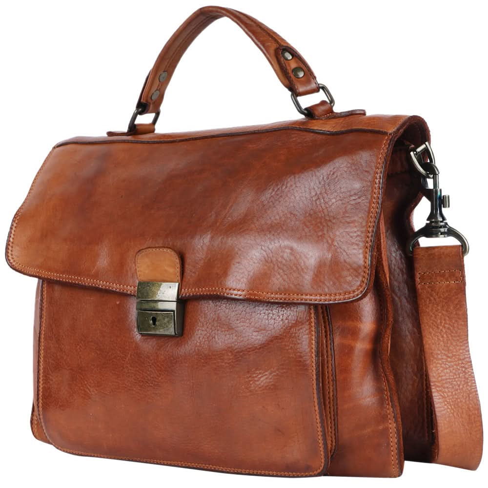 Spaghetti Western Swc171Tan Briefcase Vintage Handmade Drum Dyed Genuine European Cowhide Leather Women Bag Western Handbag Purse