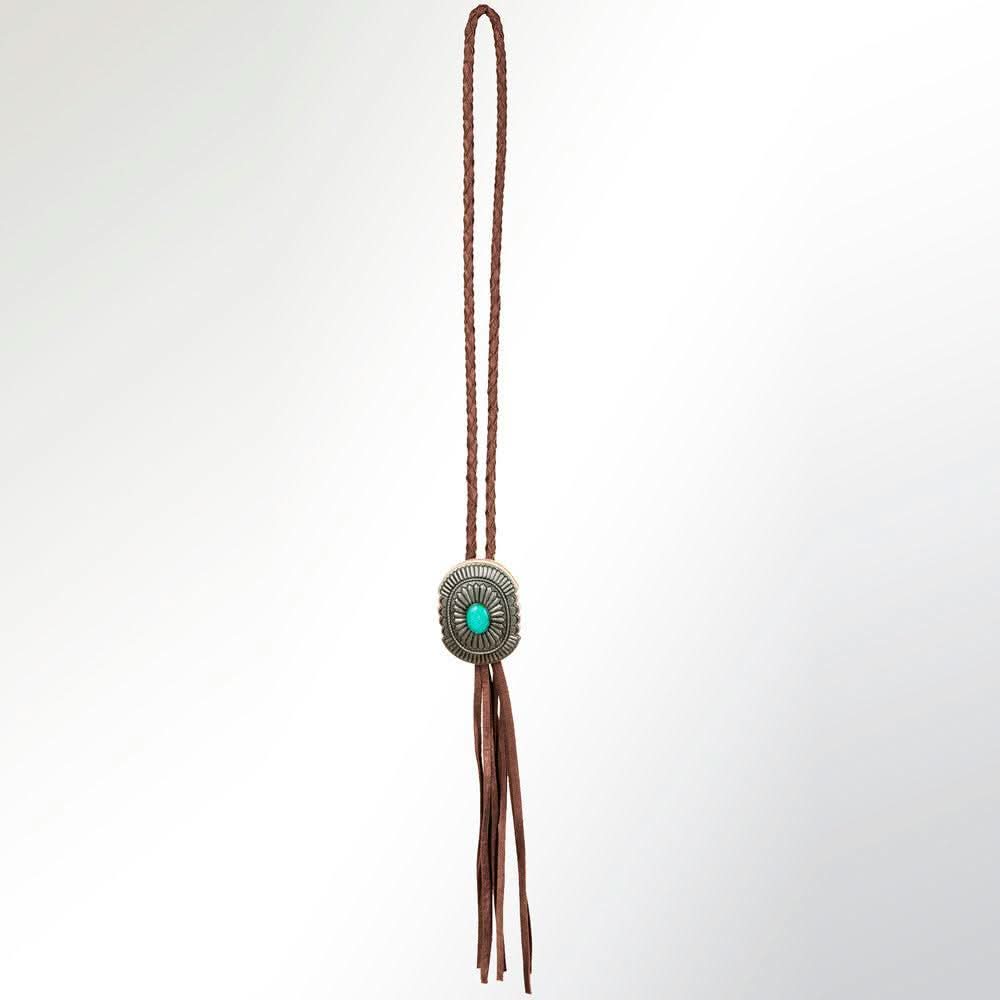 American Darling ADJW107C Braided Genuine Leather Jewelry Necklace with Concho