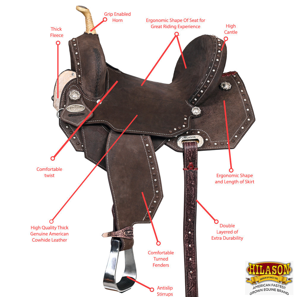 Hilason Flex Tree Western Horse Saddle In American Leather Barrel Trail