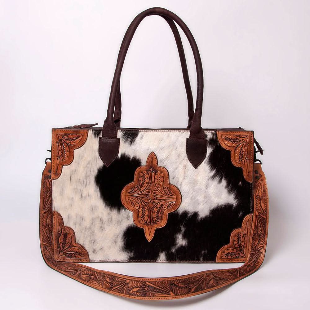 American Darling ADBGZ400 Tote Hand Tooled Hair-On Genuine Leather Women Bag Western Handbag Purse