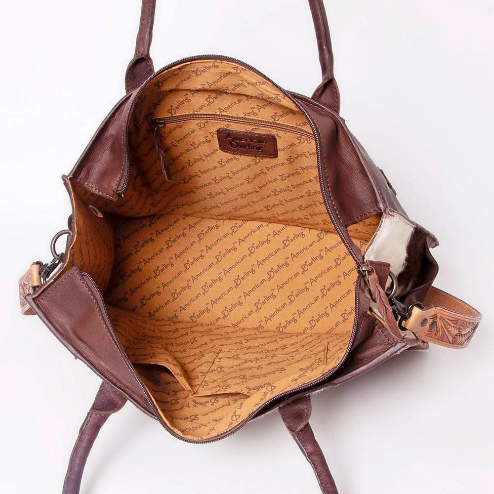 American Darling ADBGZ400 Tote Hand Tooled Hair-On Genuine Leather Women Bag Western Handbag Purse