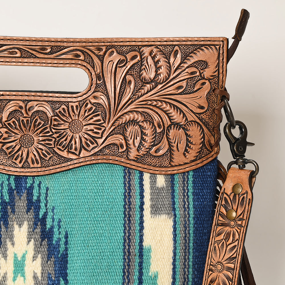 American Darling Clutch Hand Tooled Saddle Blanket Fabric Genuine Leather Western Women Bag Handbag Purse | Purses for Cute