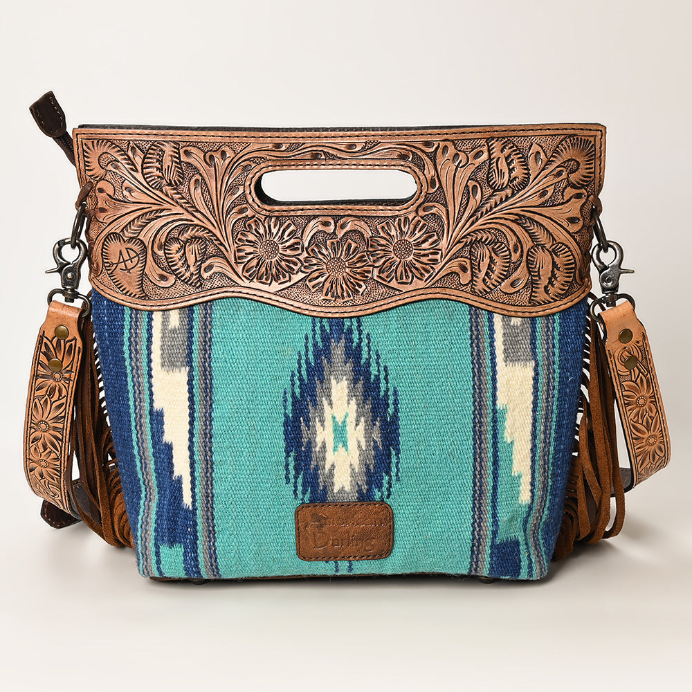 American Darling Clutch Hand Tooled Saddle Blanket Fabric Genuine Leather Western Women Bag Handbag Purse | Purses for Cute