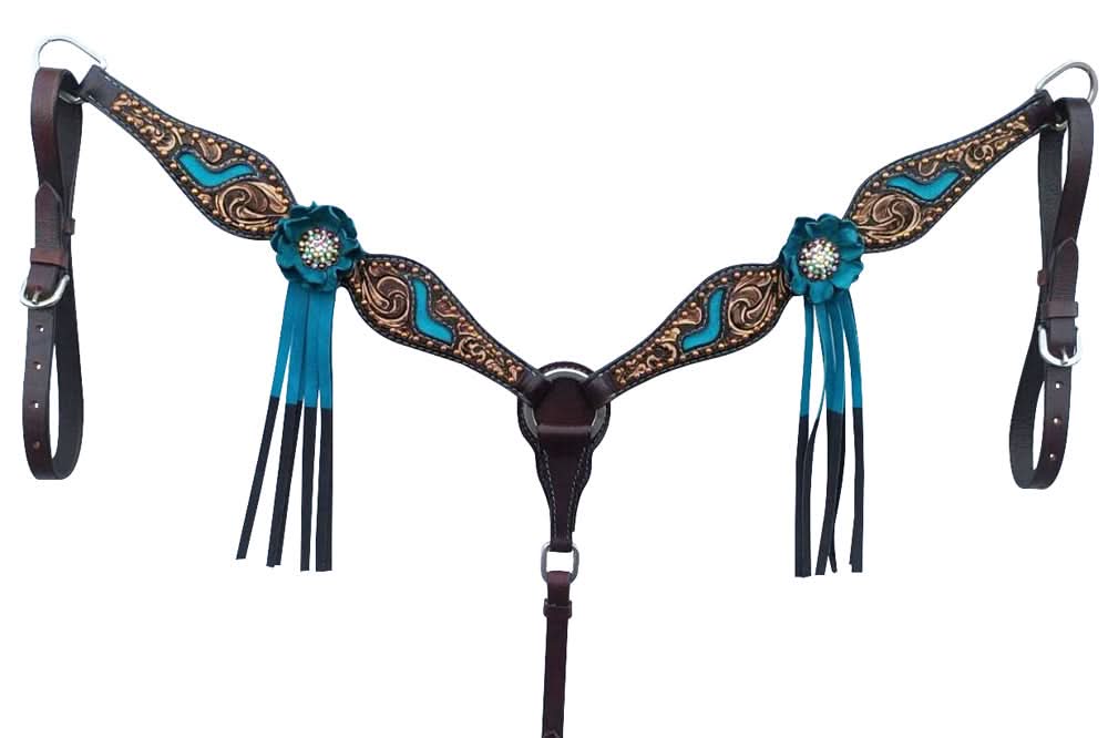 Bar H Equine American Leather Horse Saddle Tack One Ear Headstall | Breast Collar | Browband Headstall | Wither Strap | Tack Set for Horses BER114