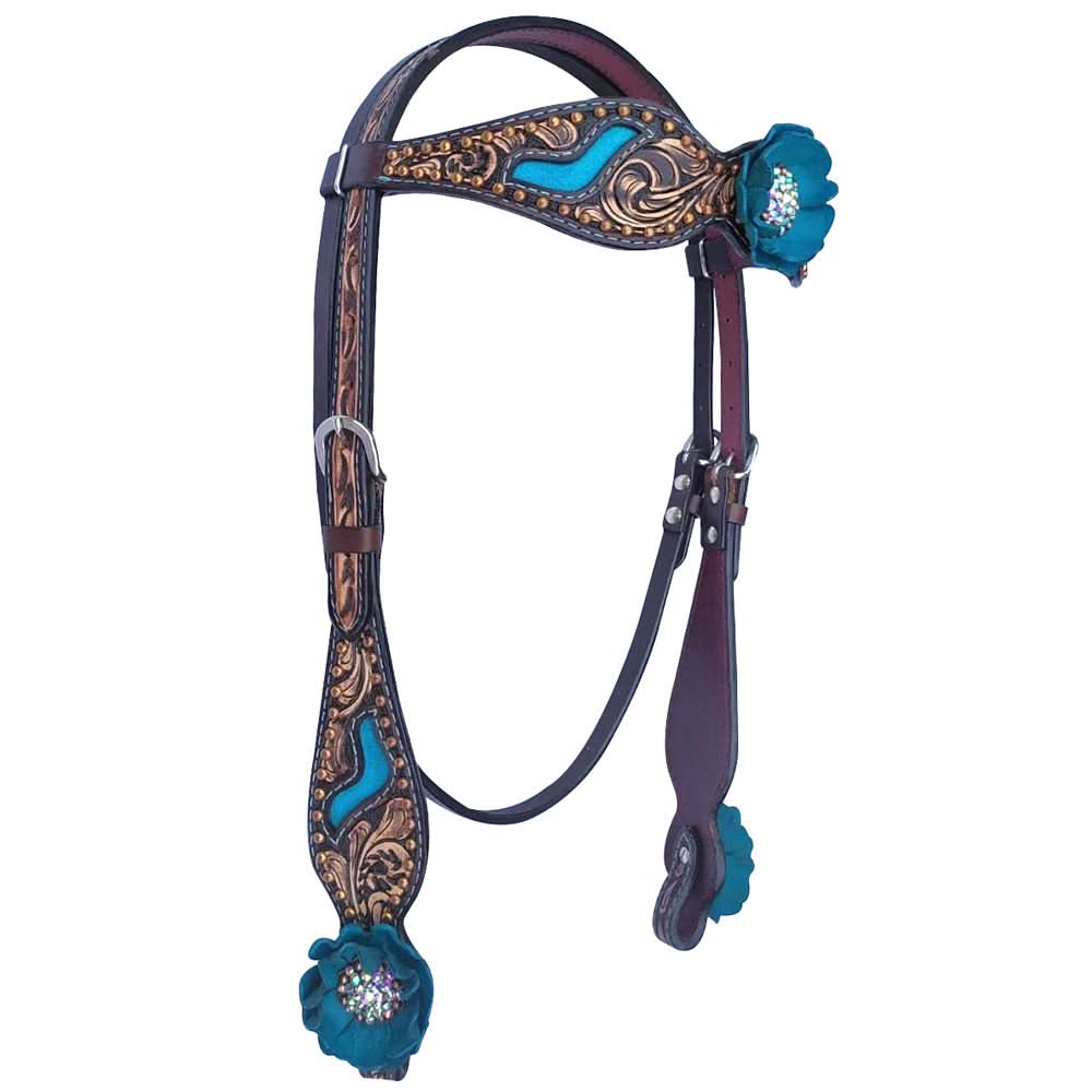 Bar H Equine American Leather Horse Saddle Tack One Ear Headstall | Breast Collar | Browband Headstall | Wither Strap | Tack Set for Horses BER114
