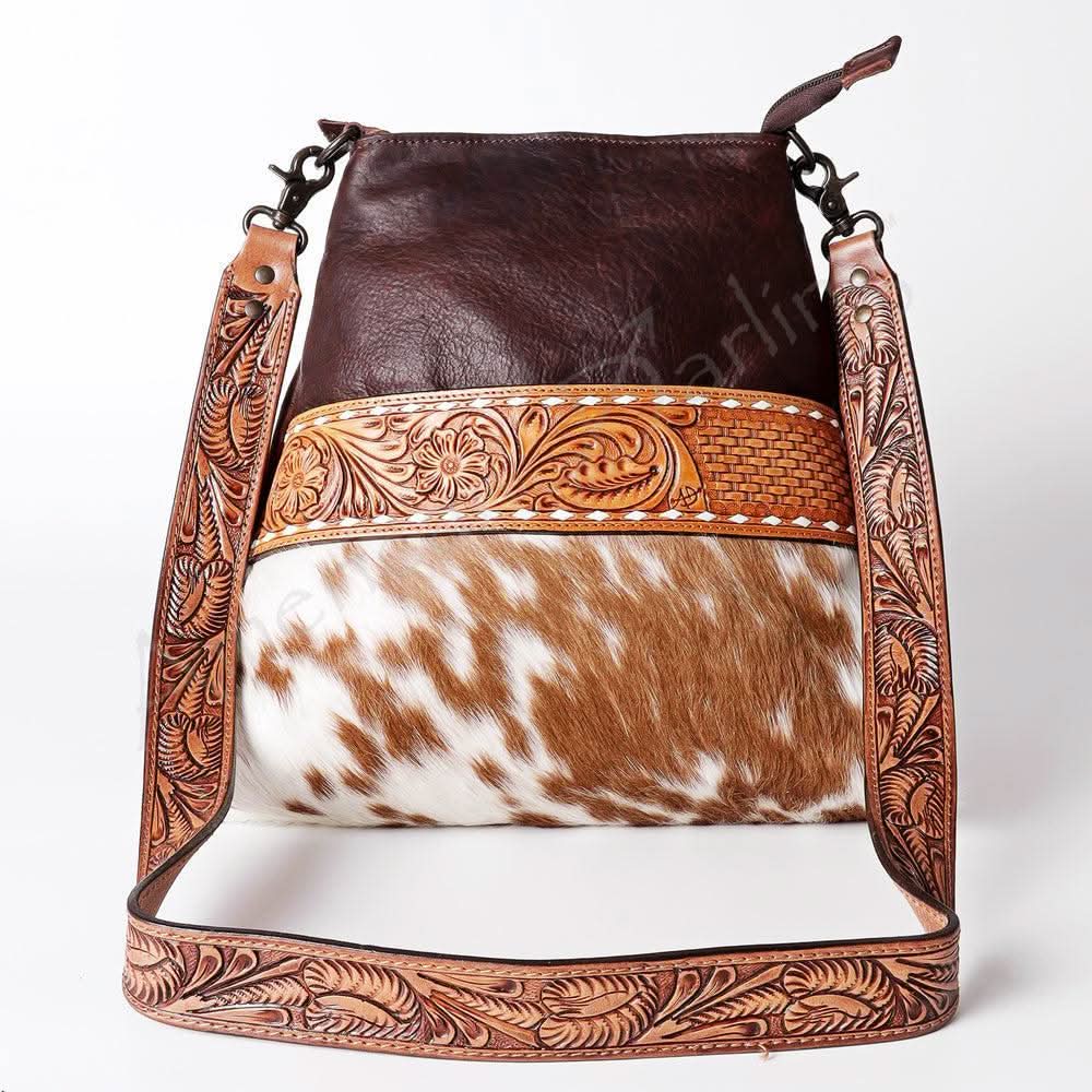 American Darling Cross Body Hand Tooled Hair On Genuine Leather women bag western handbag purse