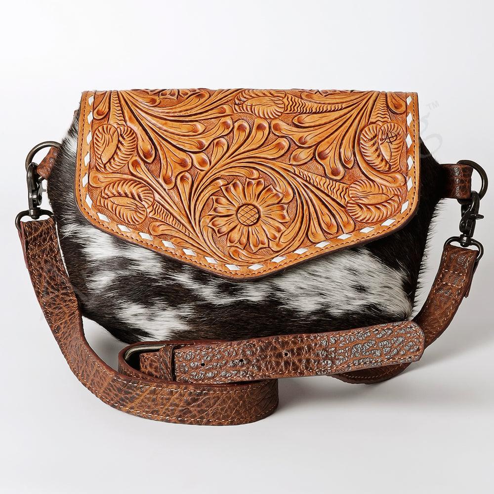 American Darling ADBGZ432B Cross Body Hand Tooled Hair On Genuine Leather women bag western handbag purse