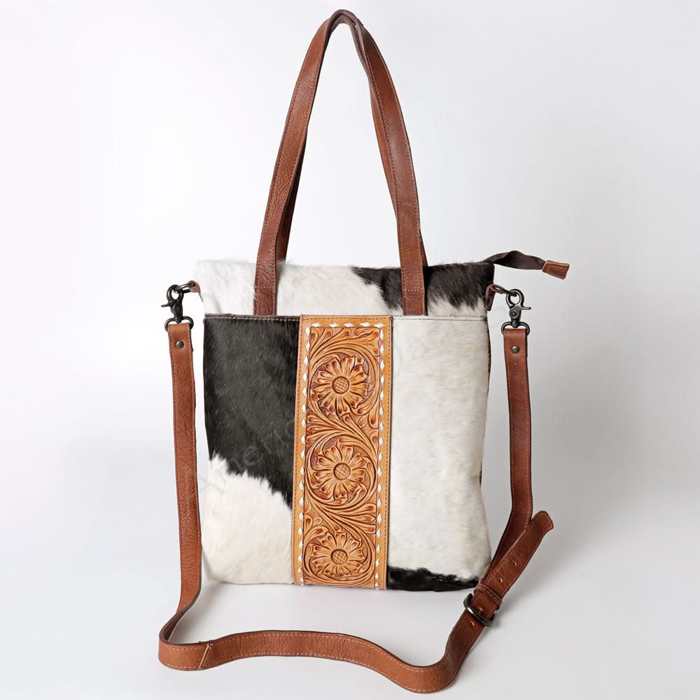 American Darling ADBGZ434B Tote Hand Tooled Hair On Genuine Leather women bag western handbag purse