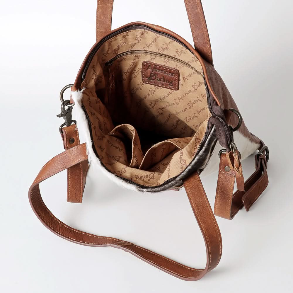 American Darling ADBGZ434B Tote Hand Tooled Hair On Genuine Leather women bag western handbag purse