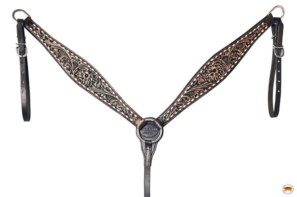 Hilason Western American Leather Horse Floral Headstall Breast Collar Tack Set