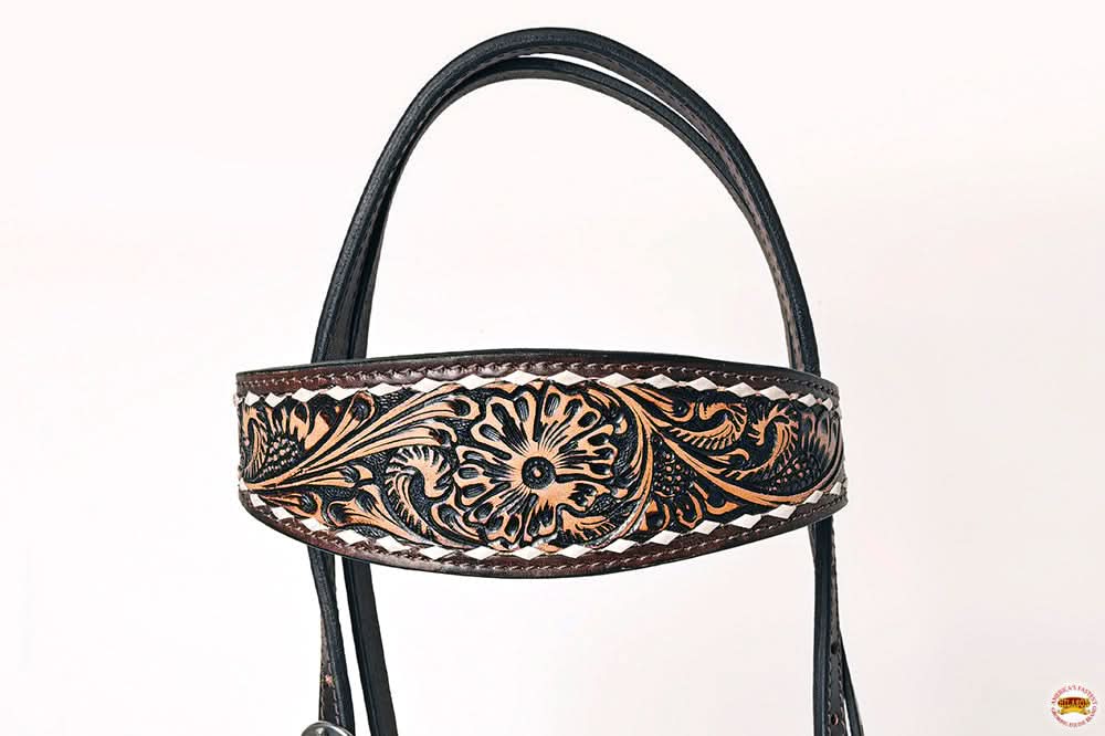 Hilason Western American Leather Horse Floral Headstall Breast Collar Tack Set