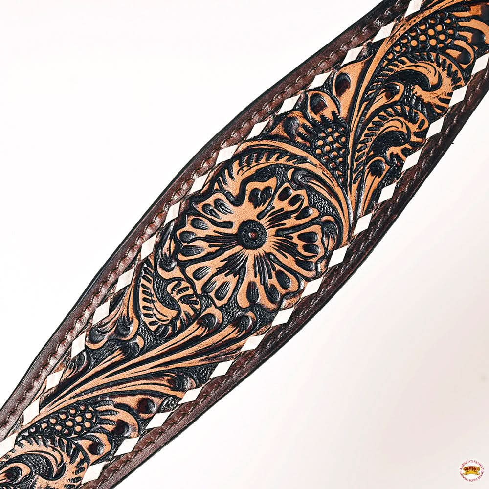 Hilason Western American Leather Horse Floral Headstall Breast Collar Tack Set