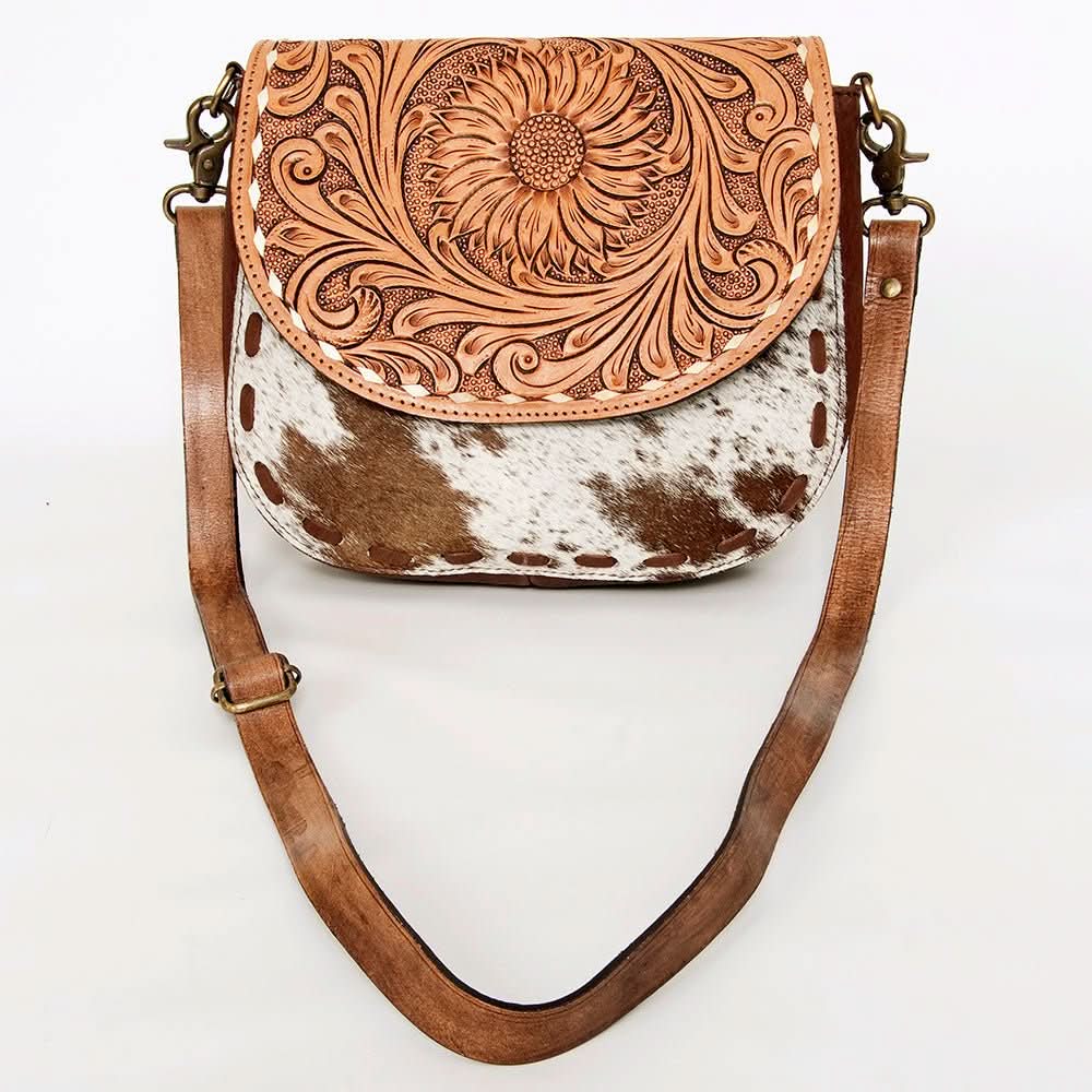 American Darling Messenger Hand Tooled Hair On Genuine Leather women bag western handbag purse