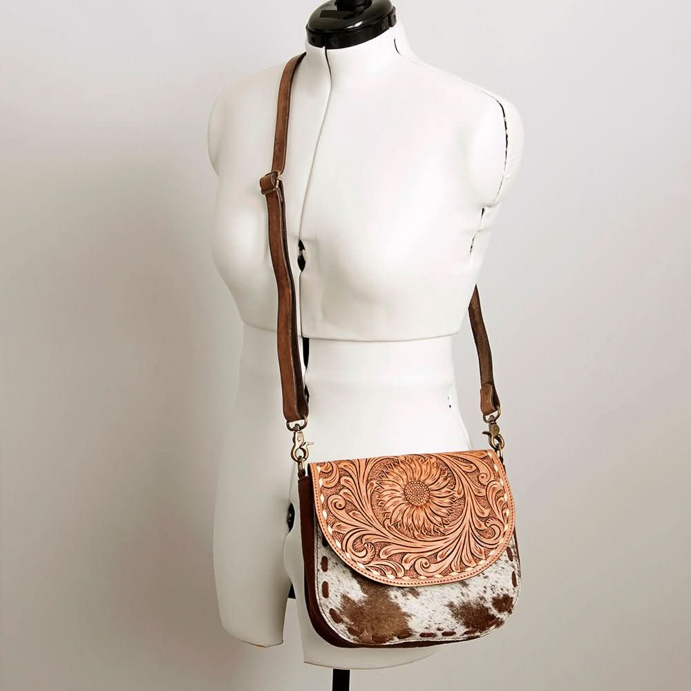 American Darling Messenger Hand Tooled Hair On Genuine Leather women bag western handbag purse