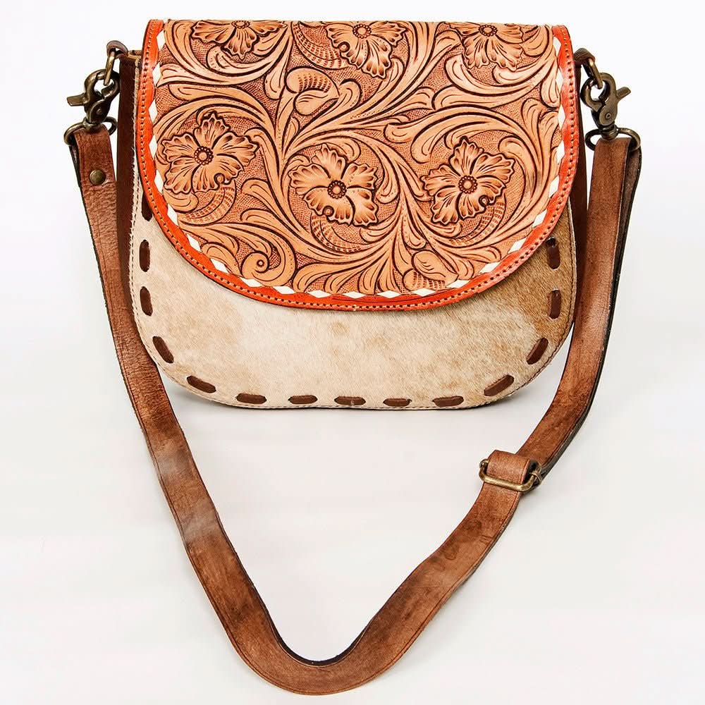 American Darling Messenger Hand Tooled Hair On Genuine Leather women bag western handbag purse
