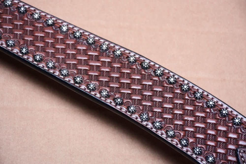 BAR H EQUINE Genuine Horse Hand Tooled Basketweave Leather Breast Collar Brown