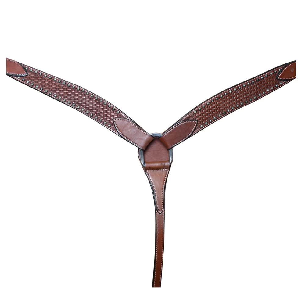 BAR H EQUINE Genuine Horse Hand Tooled Basketweave Leather Breast Collar Brown