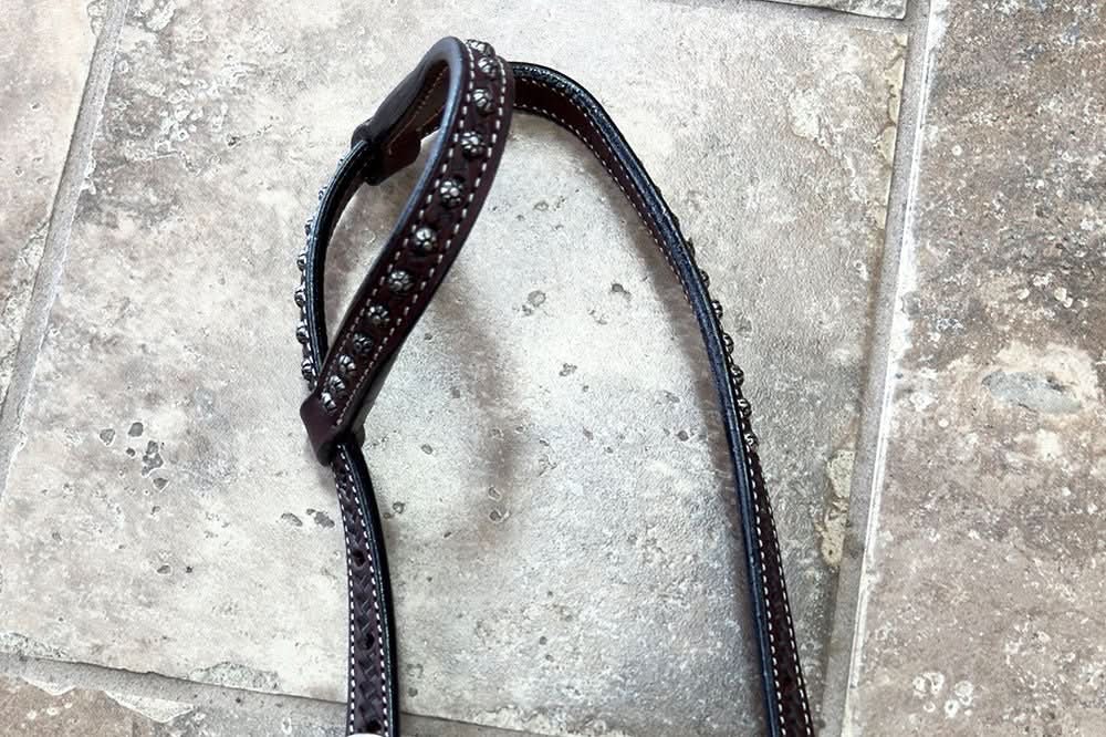 Bar H Equine Western Horse Genuine Leather Hand Tooled One Ear Headstall Dark Brown