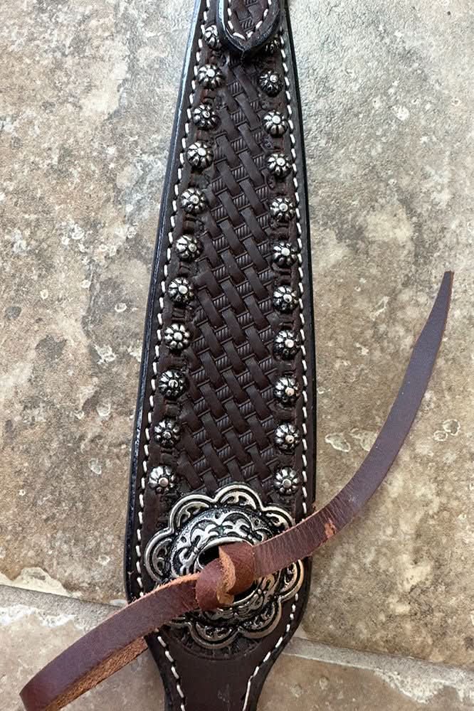 Bar H Equine Western Horse Genuine Leather Hand Tooled One Ear Headstall Dark Brown