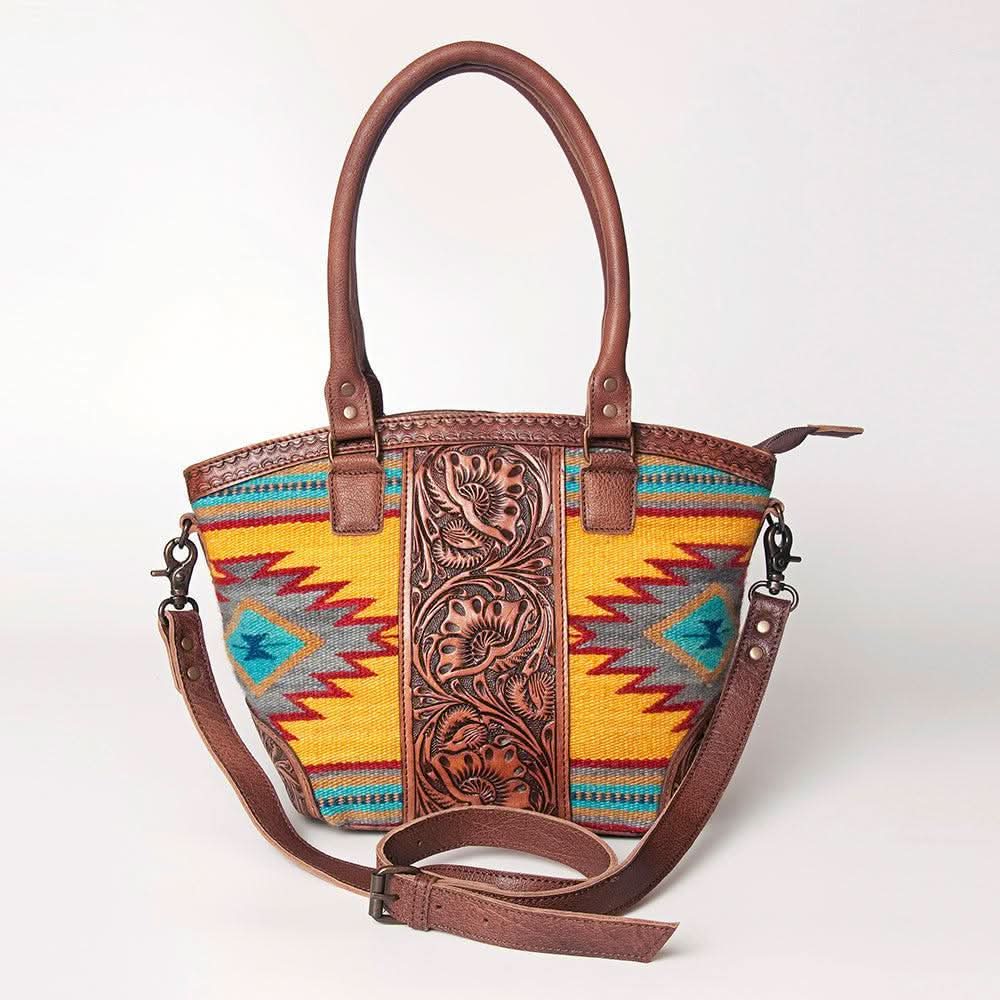 American Darling ADBG772 Tote Hand Tooled Saddle Blanket Genuine Leather Women Bag Western Handbag Purse