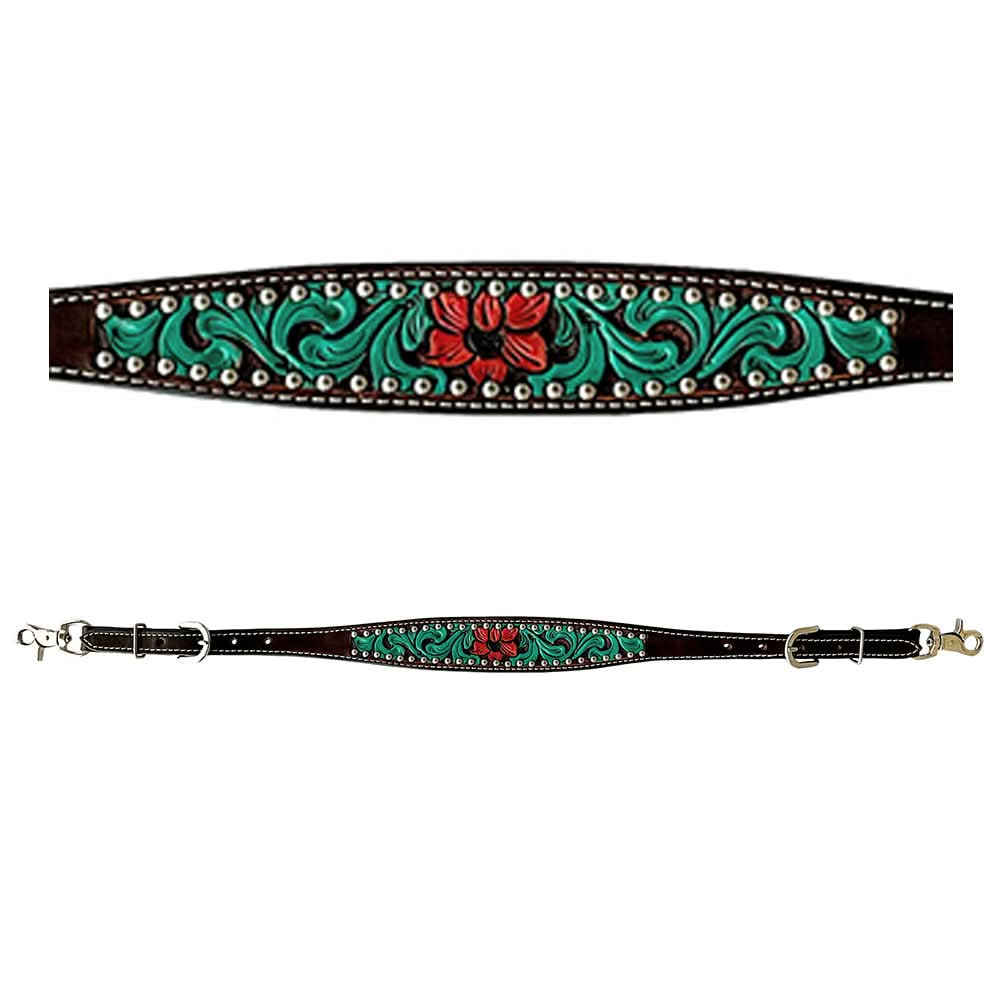 Bar H Equine American Leather Horse Saddle Tack One Ear Headstall | Breast Collar | Browband Headstall | Wither Strap | Tack Set for Horses Botanic Chiseled Collection