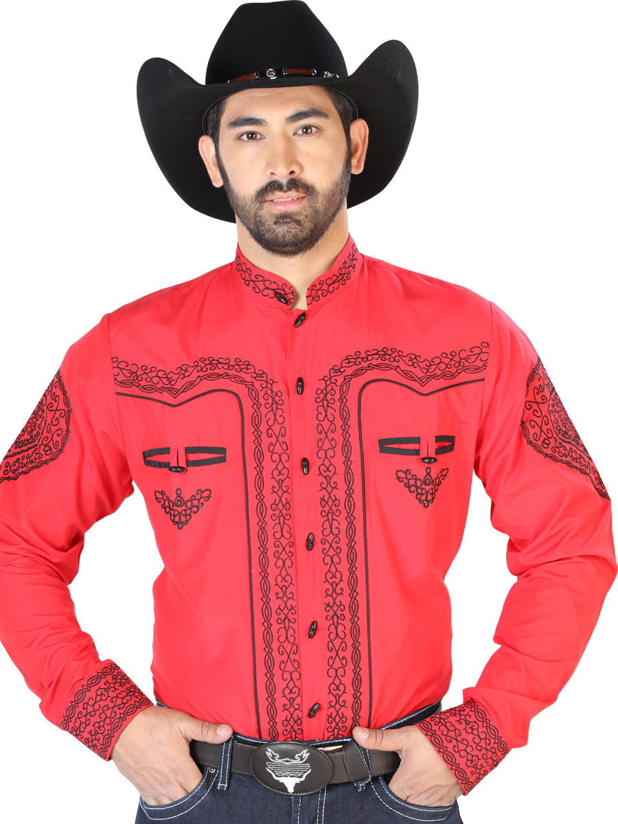 El Señor de los Cielos Charro Embroidery Shirt Red/Black 126689