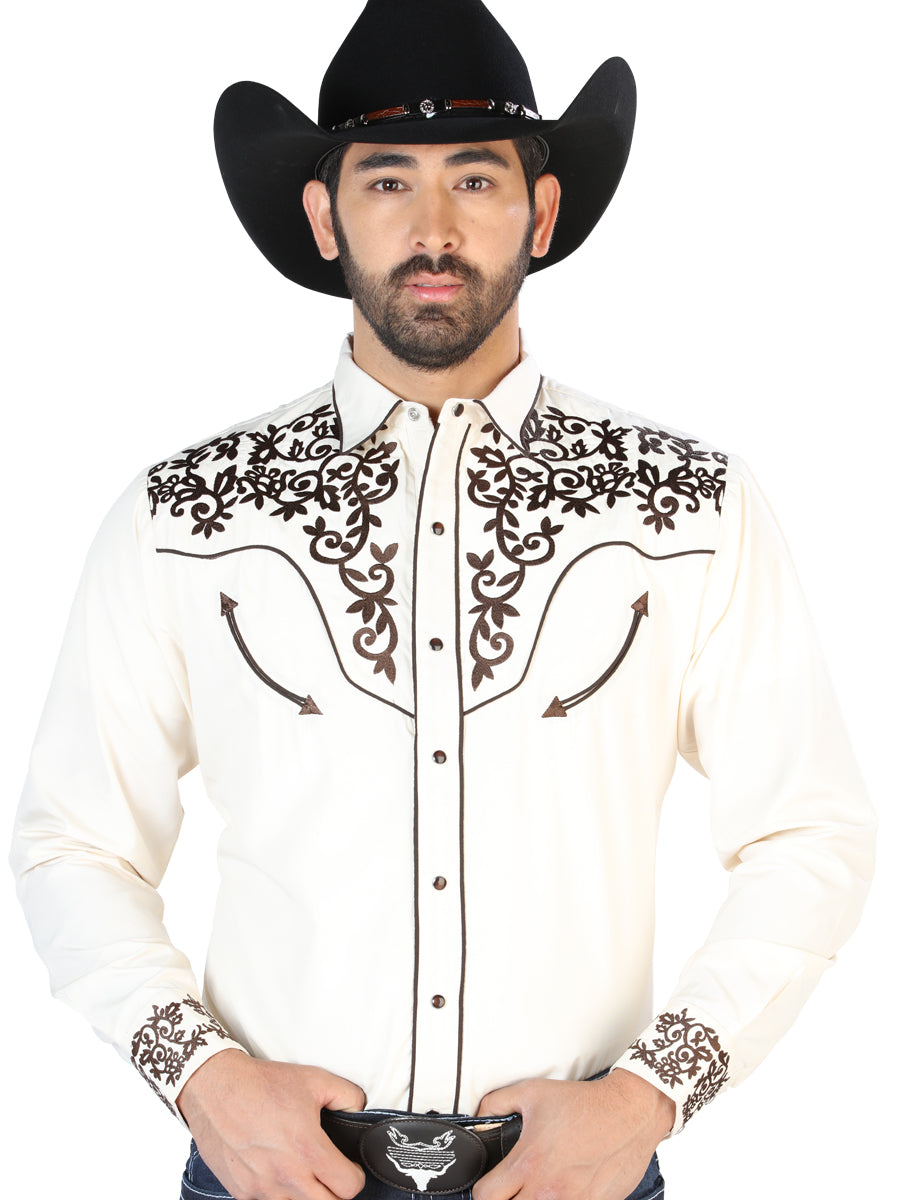 El Señor de los Cielos Embroidery Shirt Beige/Gold 126703