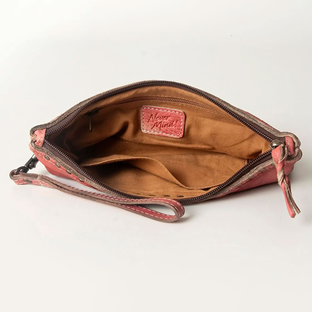 Never Mind Nmbg101F Wristlet Vintage Handmade Genuine Cowhide Leather Women Bag Western Handbag Purse