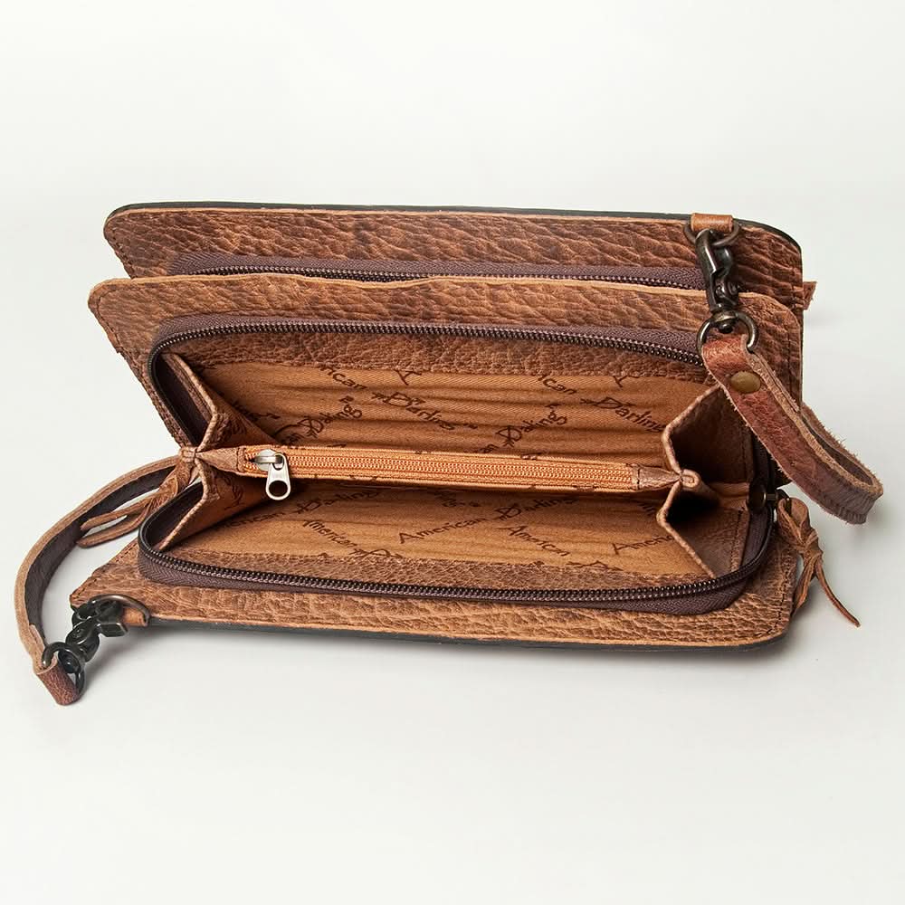 American Darling ADBG806 Clutch Hand Tooled Hair-On Genuine Leather Women Bag Western Handbag Purse