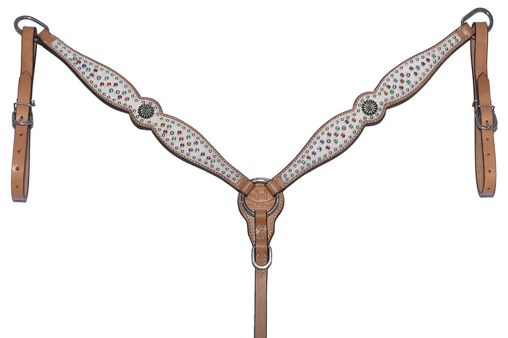 Bar H Equine Western Horse Pinwheel  Genuine American Leather Breast Collar Headstall Tack Set
