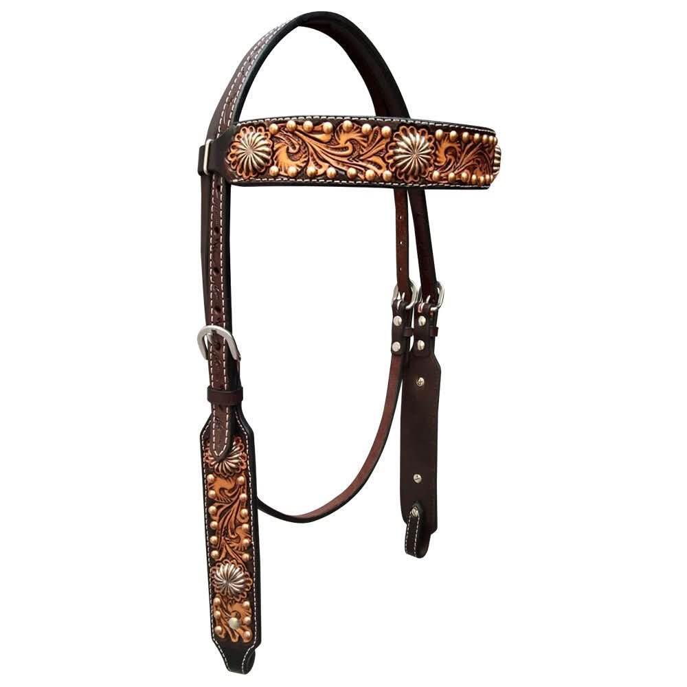 Bar H Equine Genuine Western American Leather Horse Premium Headstall & Breast Collar Set