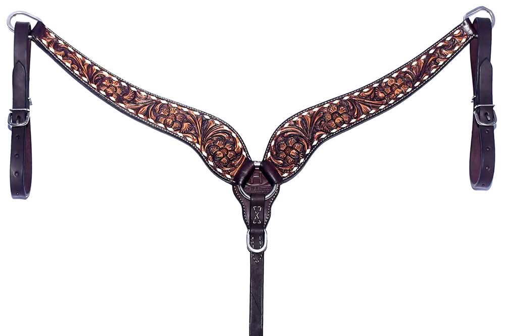 Bar H Equine Genuine Western American Leather Horse Premium Headstall & Breast Collar Set