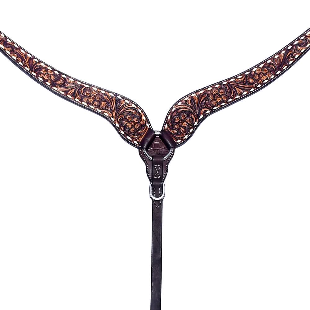 Bar H Equine Genuine Western American Leather Horse Premium Headstall & Breast Collar Set
