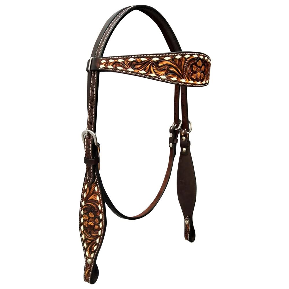 Bar H Equine Genuine Western American Leather Horse Premium Headstall & Breast Collar Set