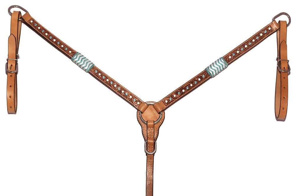 Bar H Equine American Leather Horse Saddle Tack One Ear Headstall | Breast Collar | Browband Headstall | Wither Strap | Tack Set BER209