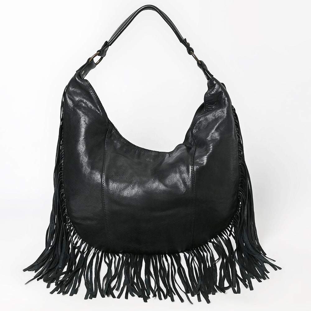Spaghetti Western Swc127Blk Hobo Vintage Handmade Drum Dyed Genuine European Cowhide Leather Women Bag Western Handbag Purse
