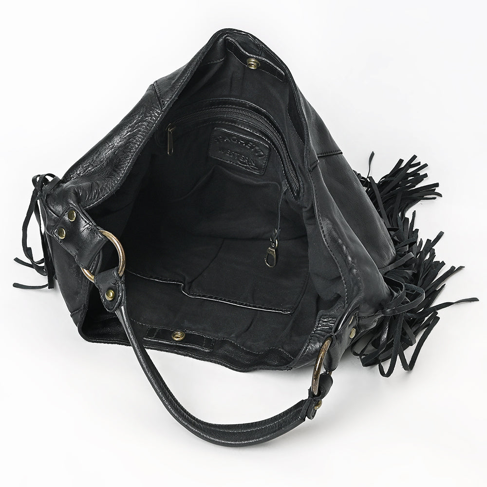 Spaghetti Western Swc127Blk Hobo Vintage Handmade Drum Dyed Genuine European Cowhide Leather Women Bag Western Handbag Purse