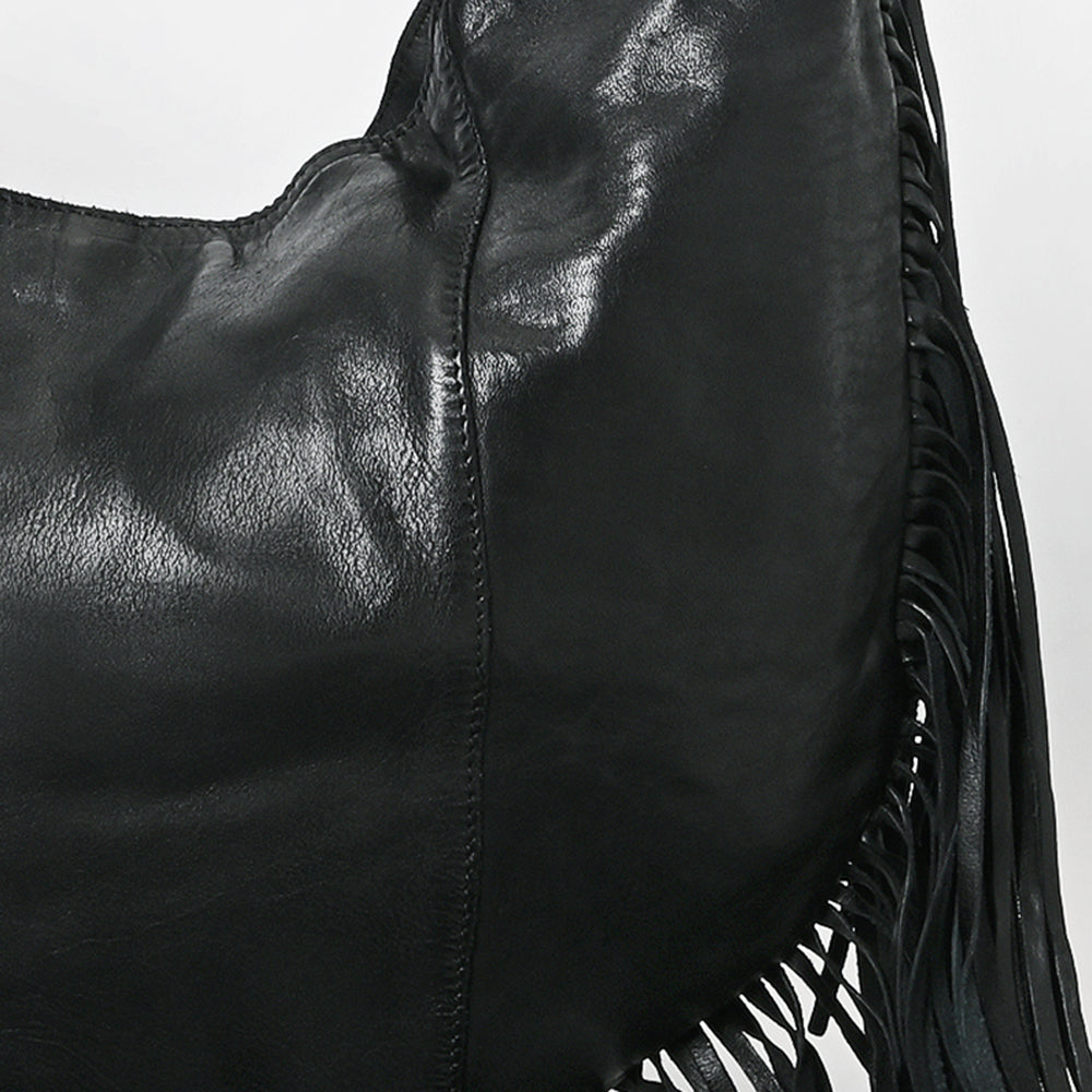 Spaghetti Western Swc127Blk Hobo Vintage Handmade Drum Dyed Genuine European Cowhide Leather Women Bag Western Handbag Purse